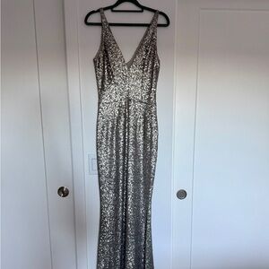 Dress the Population Pewter Sequin Gown